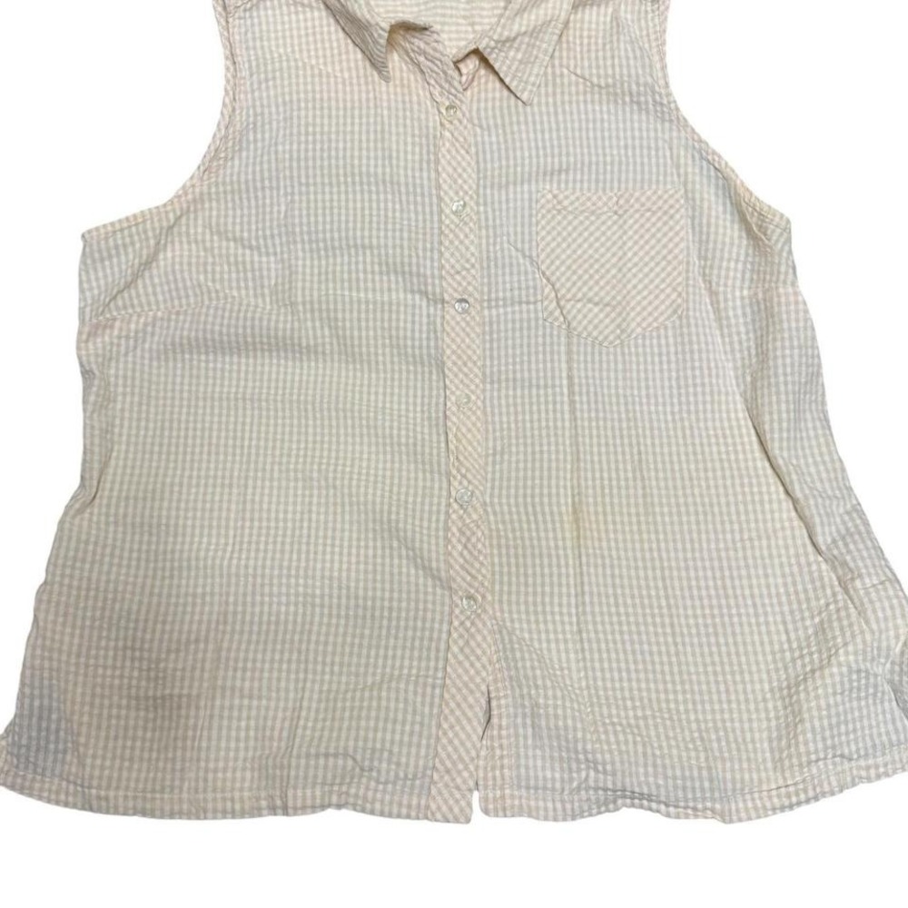 Vintage beige cream gingham button up blouse